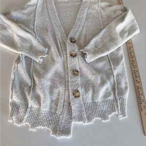 Gilded Intent Heather Gray Buttoned Cardigan chewed hem